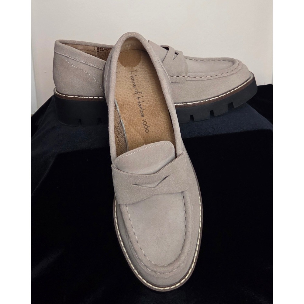 House of‎ Harlow 1960 Gunner Light Taupe Leather Lug Sole Penny Loafers 6.5 NEW